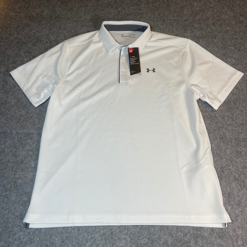 Under Armour Mens HeatGear Polo Shirt White Short Sleeve Loose Fit XL NWT
